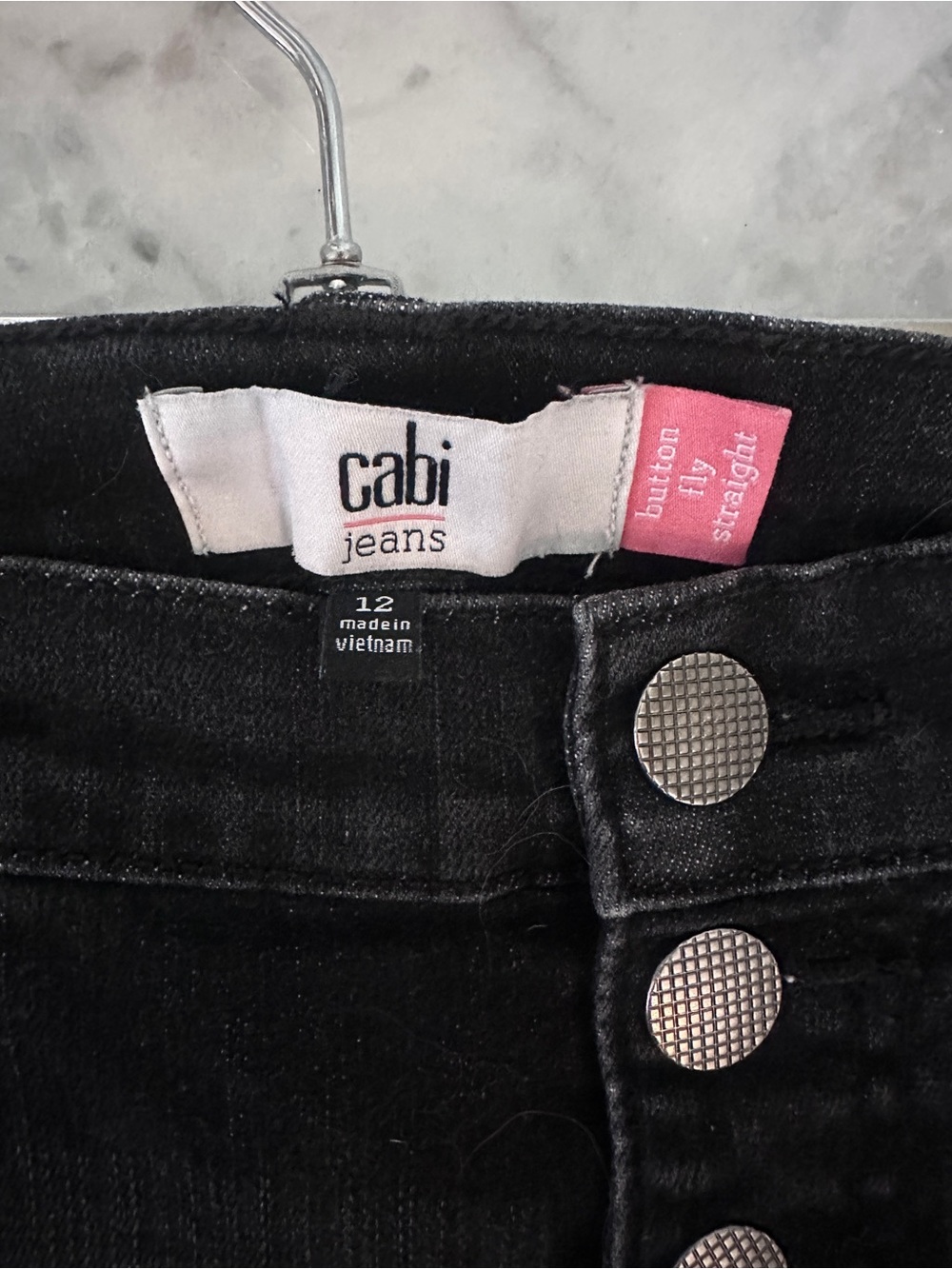 CAbi Black Button-Fly Straight Jeans 12